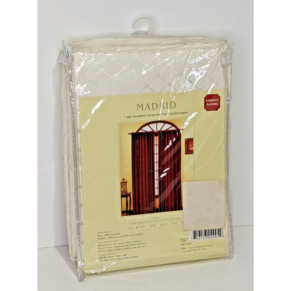 Pair Curtain Panels Ivory Diamond 84 x 84" Energy Saving New in Package - Picture 2 of 3